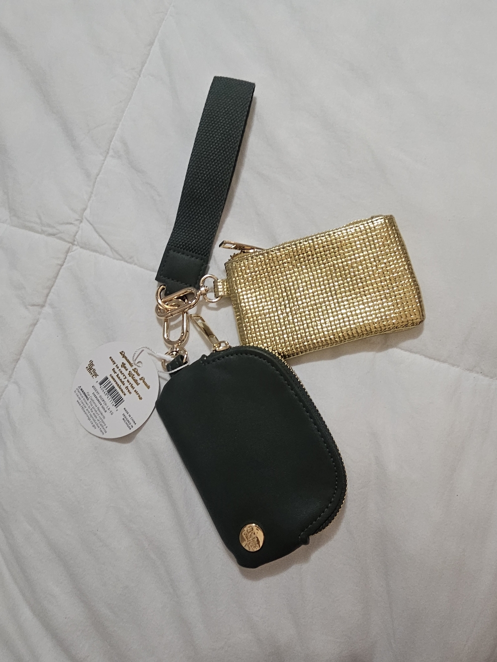 Gold and Dark Green Key Wristlet Wallet Set